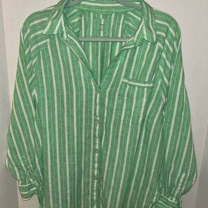 Aerie Green and White Striped Shirt